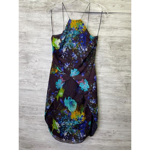 Michelle Mason Dress Womens 0 Blue Floral Sleeveless Silk Tulip - Picture 1 of 15